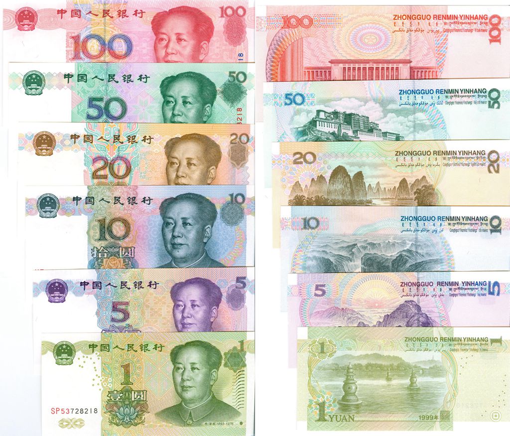 N0111, China 6 Pcs Banknotes 1999 set, from 1 to 100 Yuan