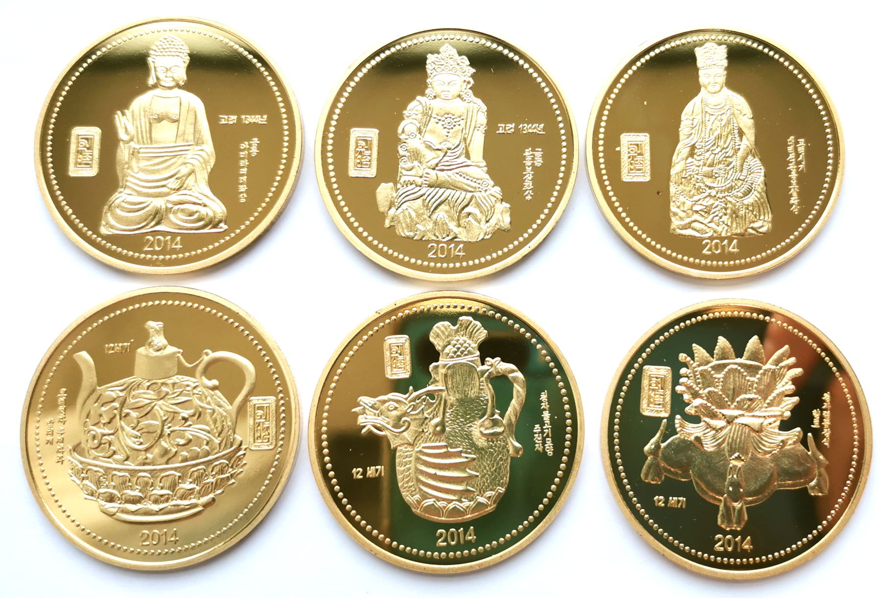 L3154, Korea Buddhism and Porcelain 6 Pcs Commemorative Coins, 2014