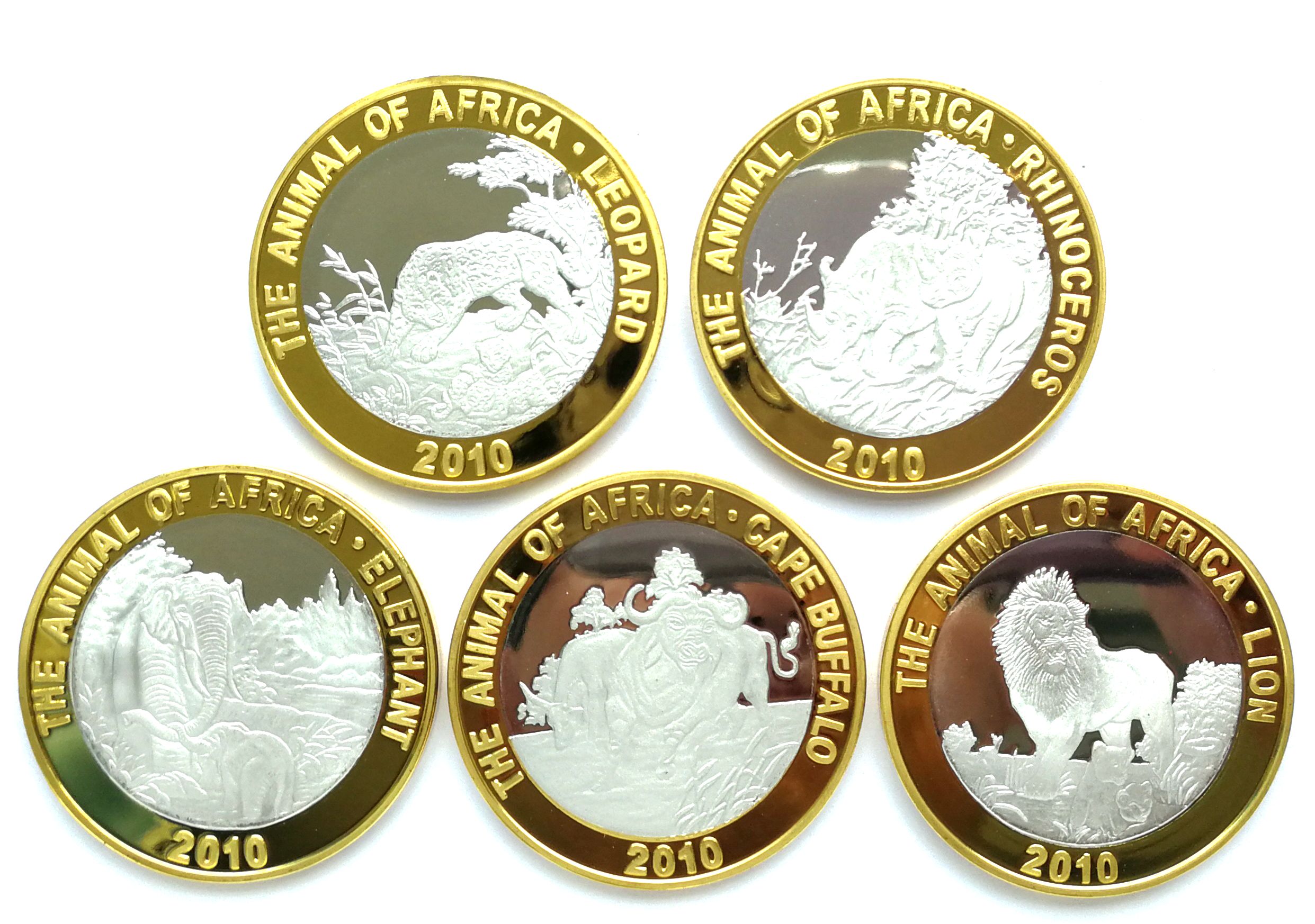L3334, Korea "Animal of Africa" 5 Pcs Bi-Metallic Coins, 2010 Proof