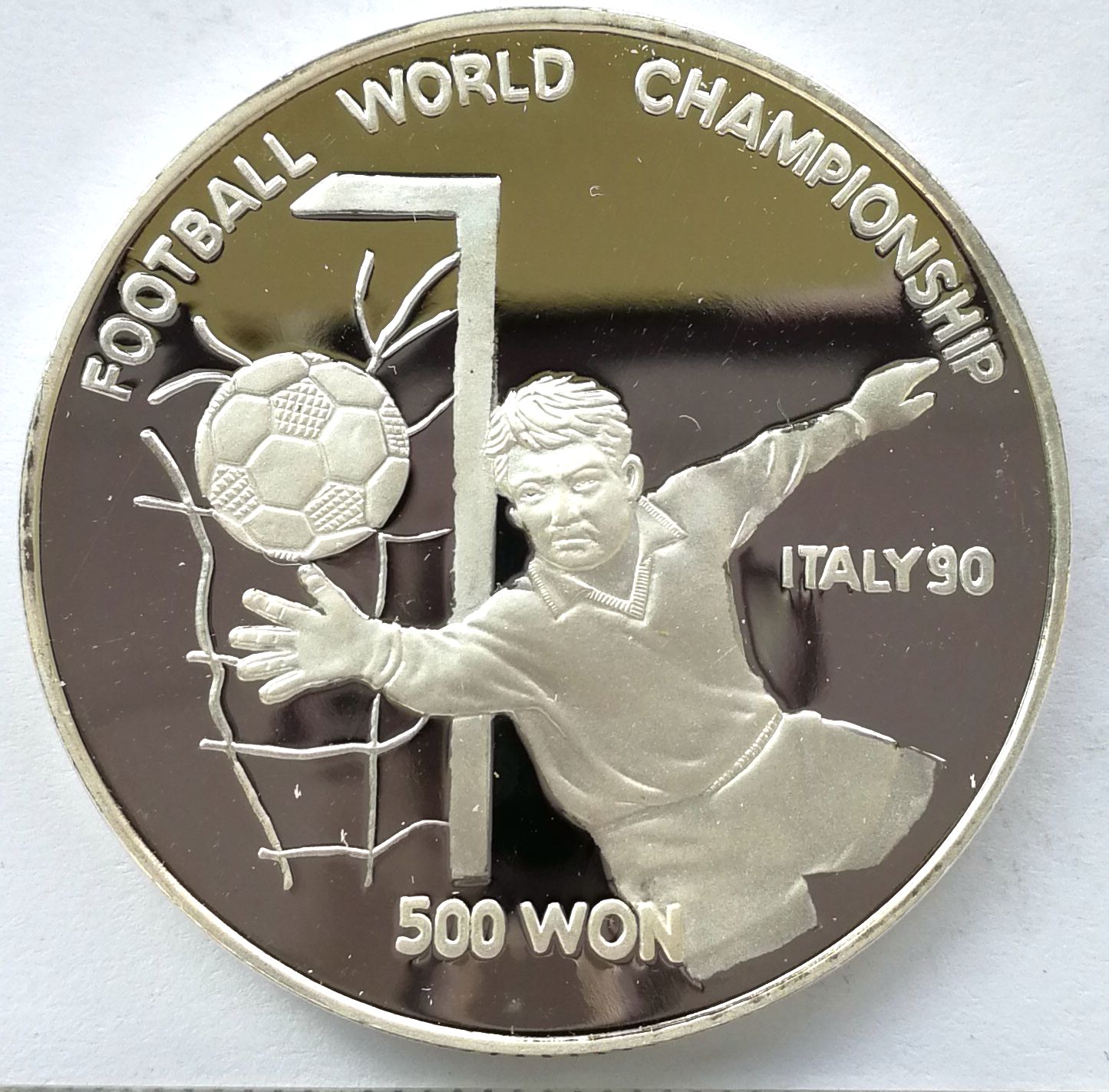 L3435, Korea "Italy World Cup" Silver Coin 500 Won, 1 Oz. 1989 KM#38