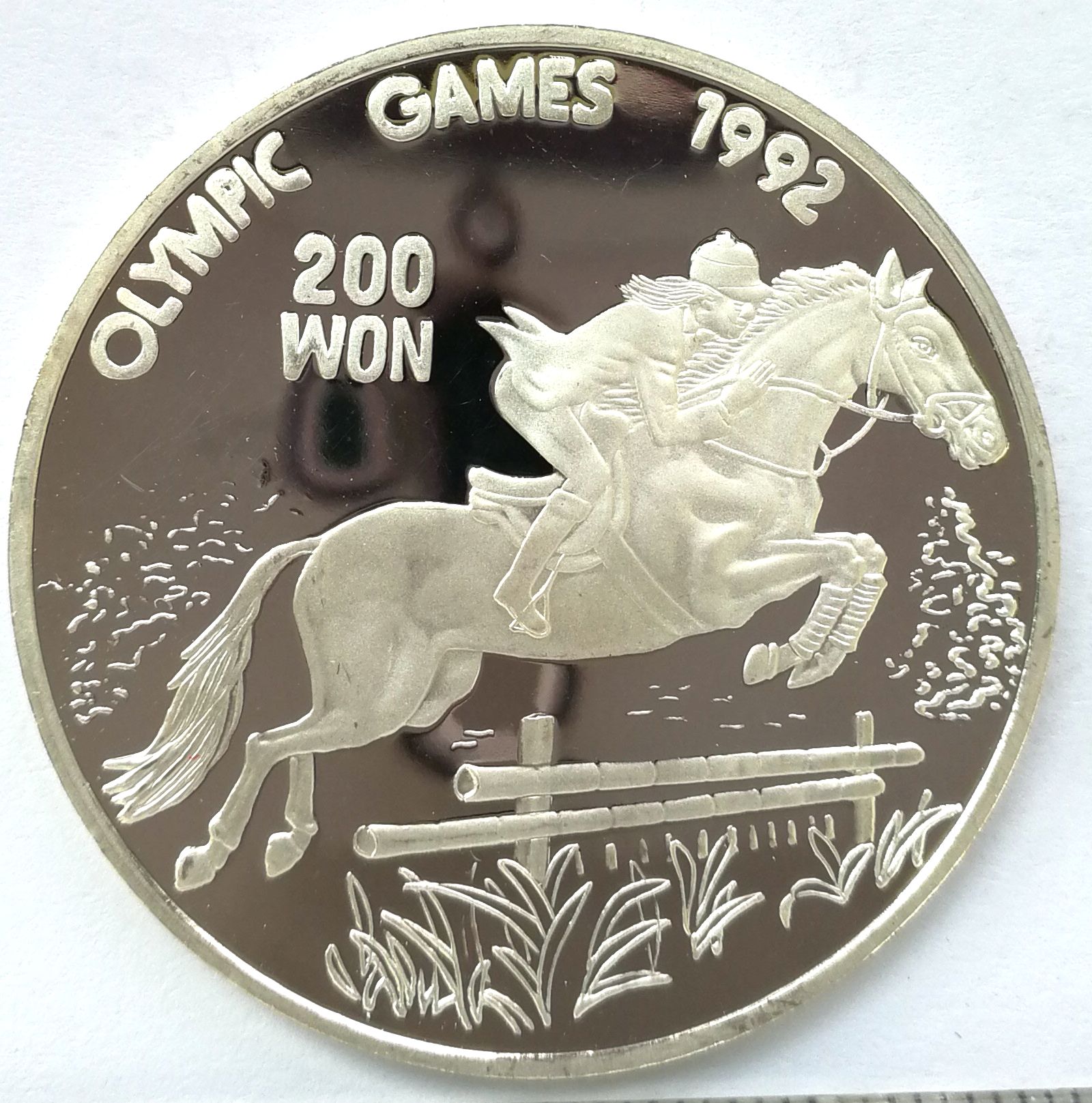 L3438, Korea "Olympics, Equestrian" Silver Coin 200 Won, 1991, KM#49