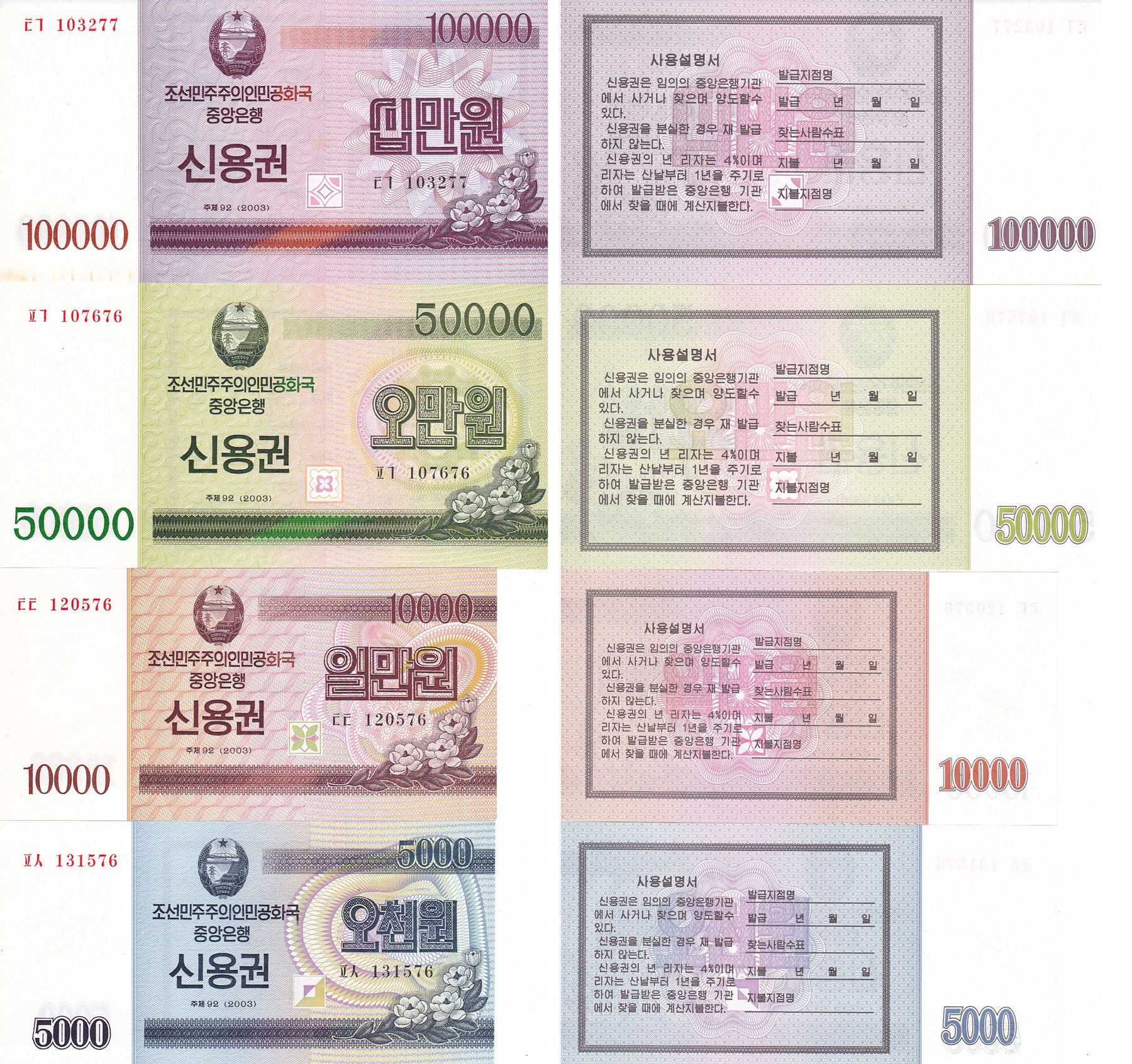 L1250, Korea 4% Cashier's Cheque (Banknotes) 4 Pcs, 2003