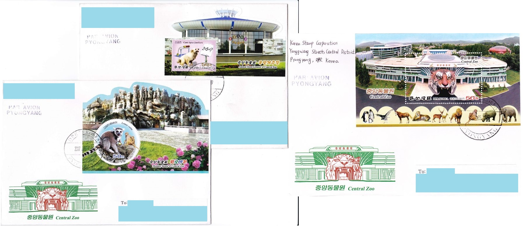 L9684, Korea "Pyongyang Zoo", FDC SS Stamps 7 Pcs, from Korea to China 2017 - Click Image to Close
