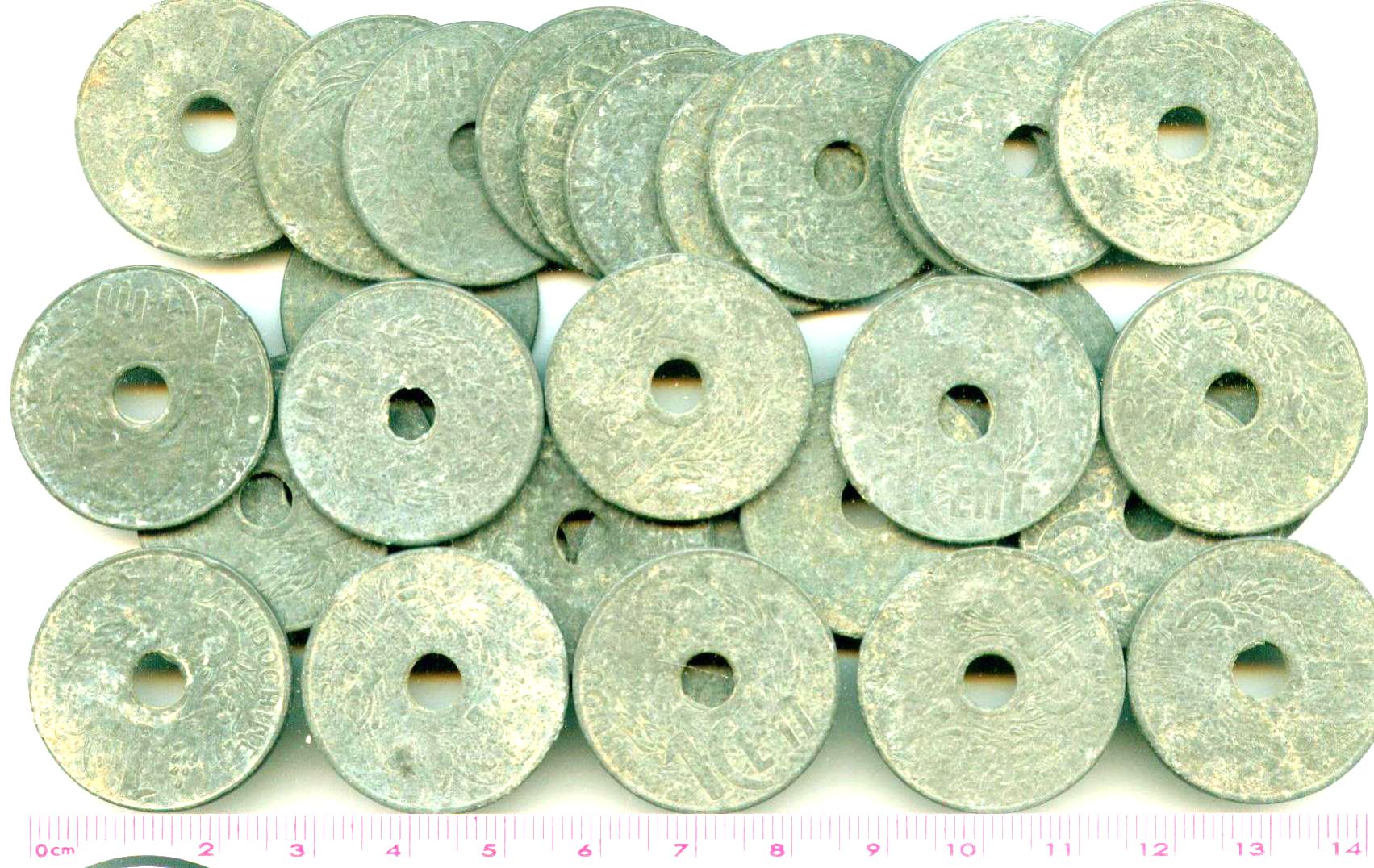 V3072, Wholesale French Indo-China 1 Cent Coins (1940's), 10 Pcs