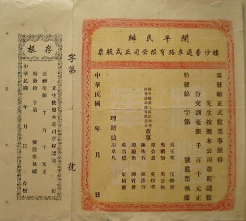 S0154 Kaiping Civil Road Co., Ltd, 1932 Share Unused, China