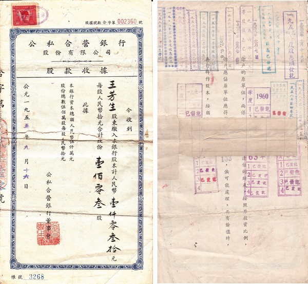 S2054, Public-Private Partnerships Bank Corporation, Stock Certificate 1955, China