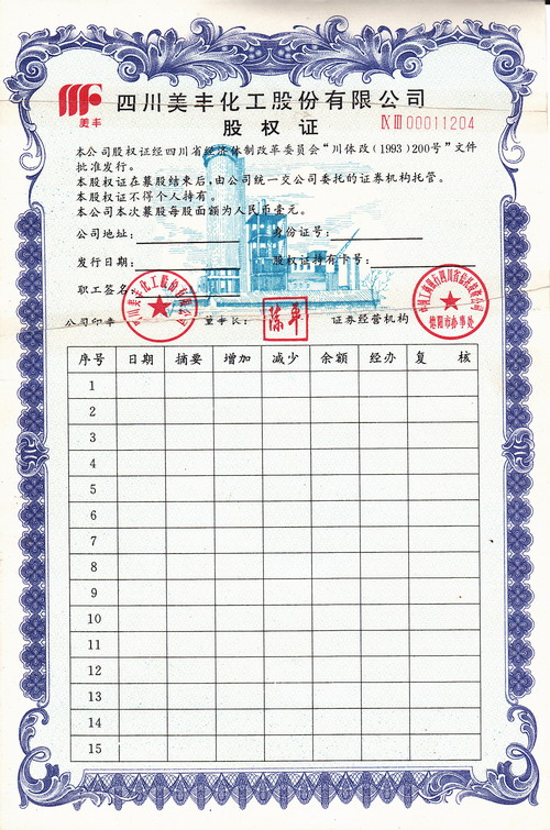 S3071 Sichuan Meifen Chemical Co, Ltd, Unissued, 1993